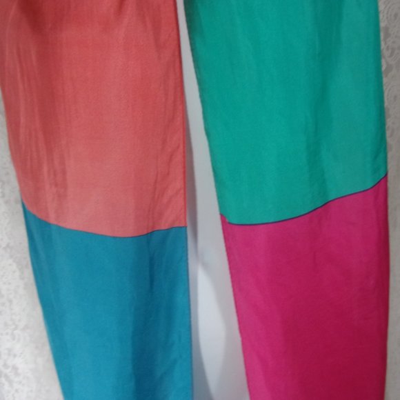 Oblong Silk Scarf Color Blocked Colors of Pink Blue Teal NWOT - Picture 3 of 3